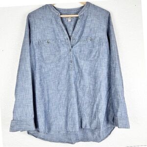 J. JILL DENIM PULLOVER LONG SLEEVE TOP SIZE MEDIUM EUC